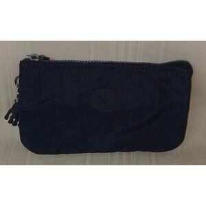 Kipling Large Pouch Bag Navy Blue Triple Zip Compartments Funky Monkey